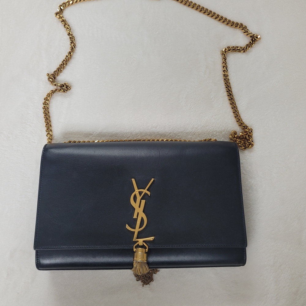 Yves Saint Laurent Dark Blue Shoulder Bag with Gold Chain